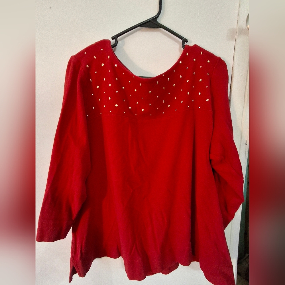 Rafaella Red Studded Long Sleeve Top